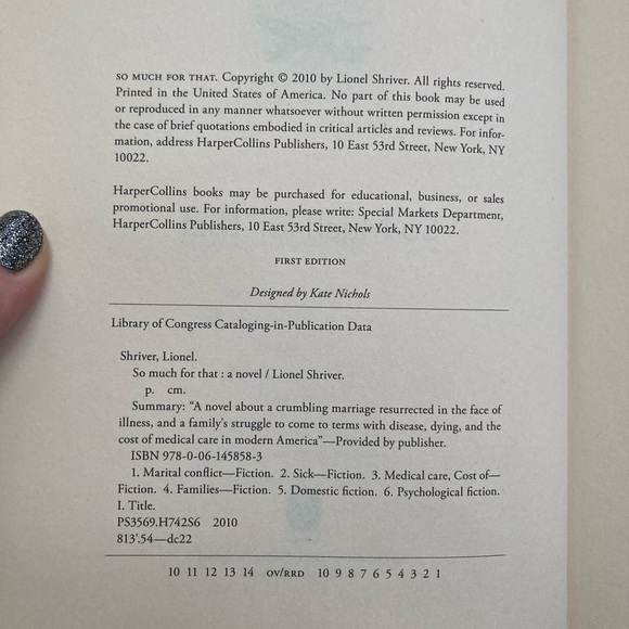 First Edition - So Much for That: A Novel by Lionel Shriver. Hardcover - 2010 - Picture 7 of 7